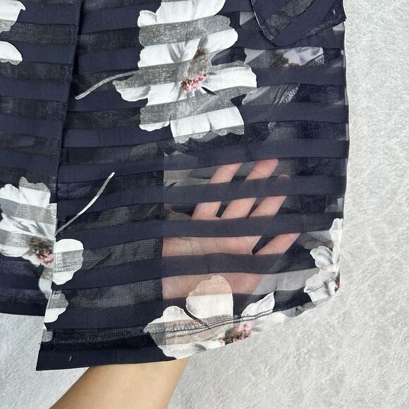 Damee Inc Semi Sheer Organza Jacket Small Navy Floral Lagenlook Wearable Artsy - Picture 5 of 13